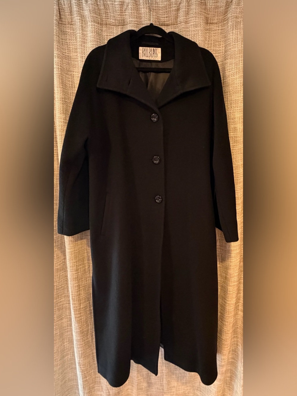 Bill Blass Signature Cashmere Merino Wool Long Black Coat Italy Sz 6
